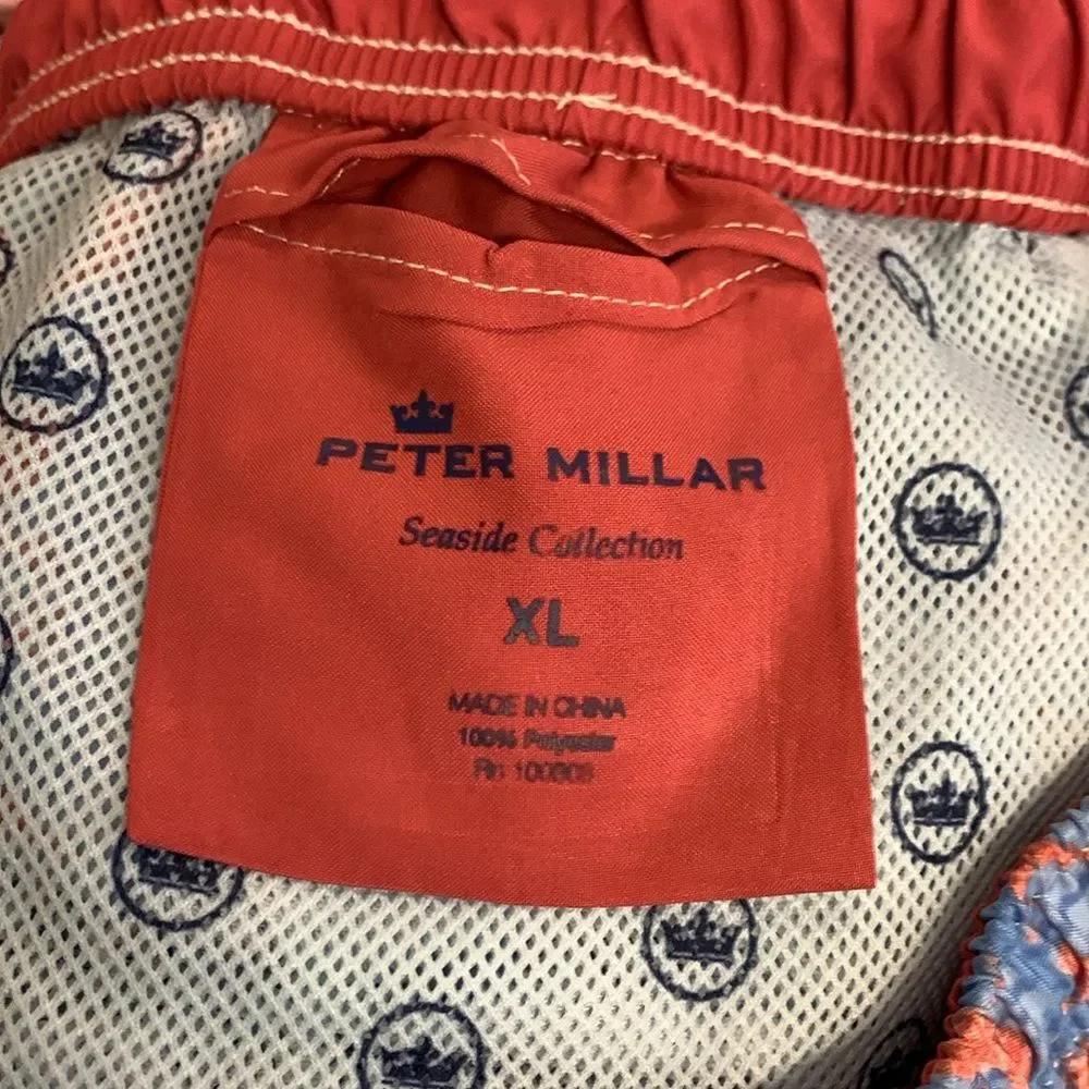 Peter Millar Men's Blue Orange All-Over Lizard Print Swim Shorts Size XL